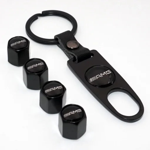 Mercedes AMG Ventilhattar Med Nyckelring 4-Pack Svart