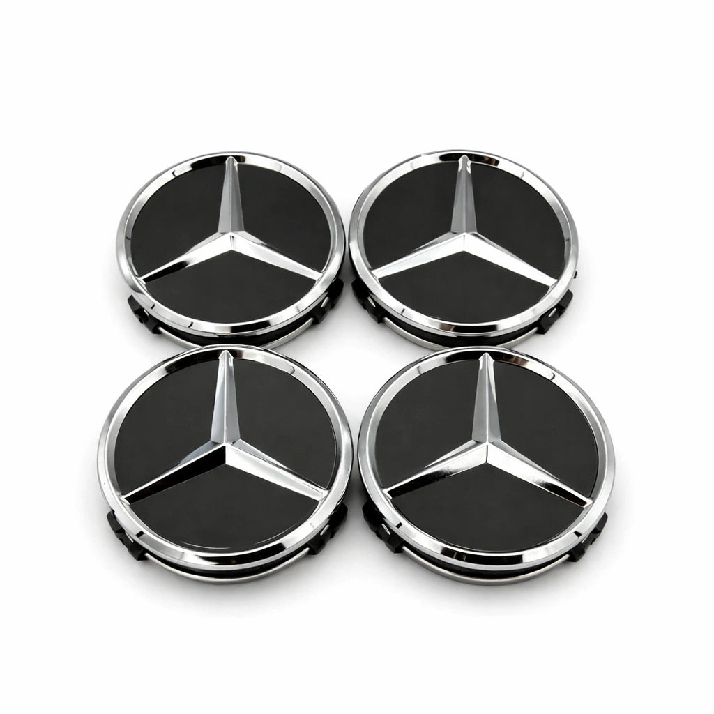 Centrumkåpor Mercedes Svart/Silver 4-Pack