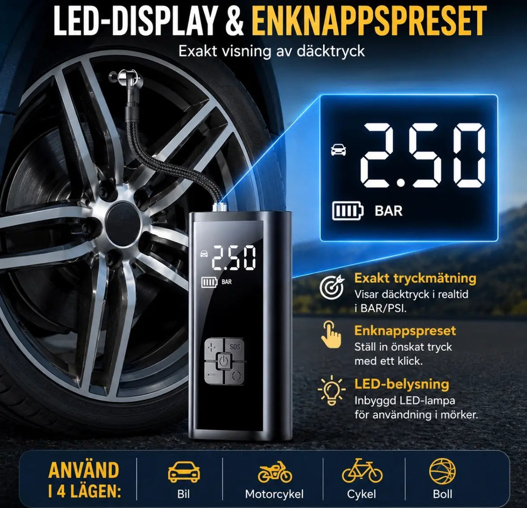 Trådlös Däckpump Digital LED Display