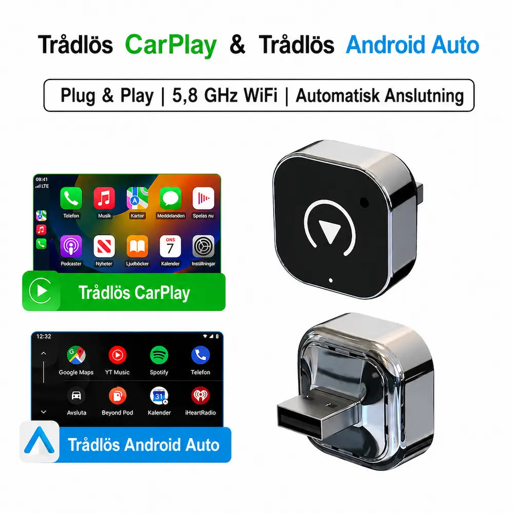 CarPlay Trådlös Android/Apple Plug & Play Bluetooth