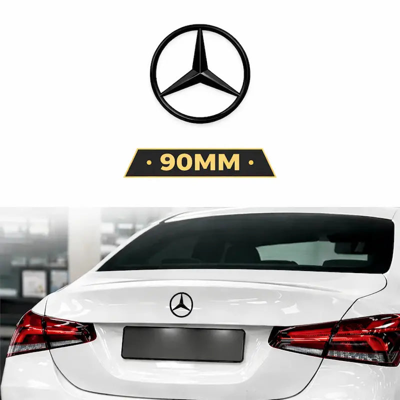 Mercedes Stjärna Baklucka Blanksvart 90mm