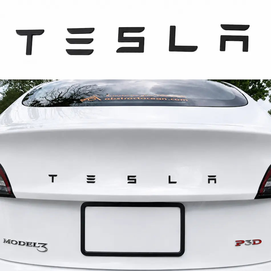 Tesla Emblem Baklucka Bokstäver Svart